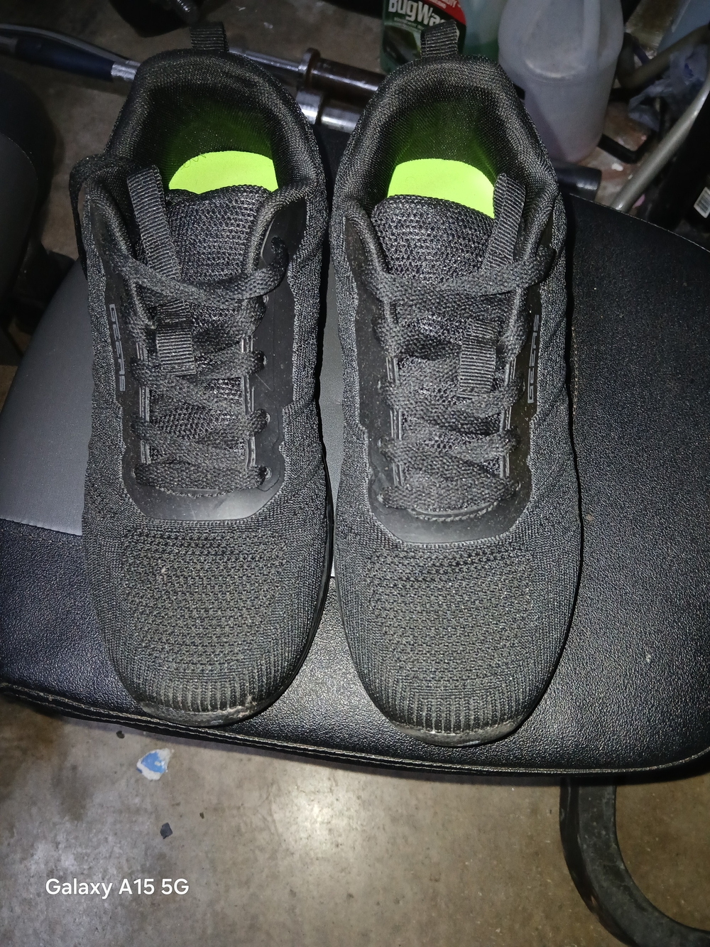 Black Knit Athletic Sneakers with Neon Green Insole